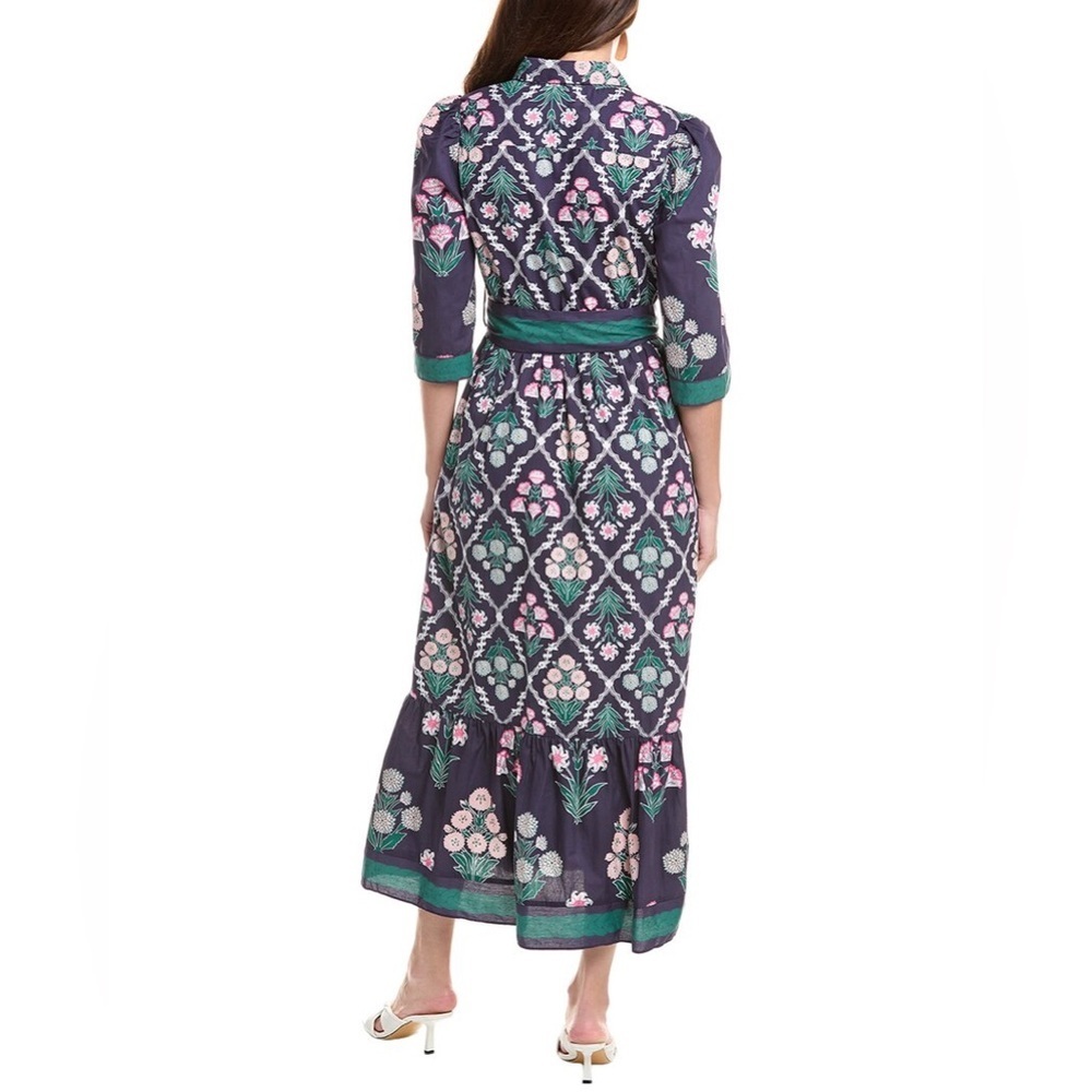 NEW NWT CELINA MOON Navy Tie Waist Floral Maxi Dress 100% Cotton - Picture 2 of 14